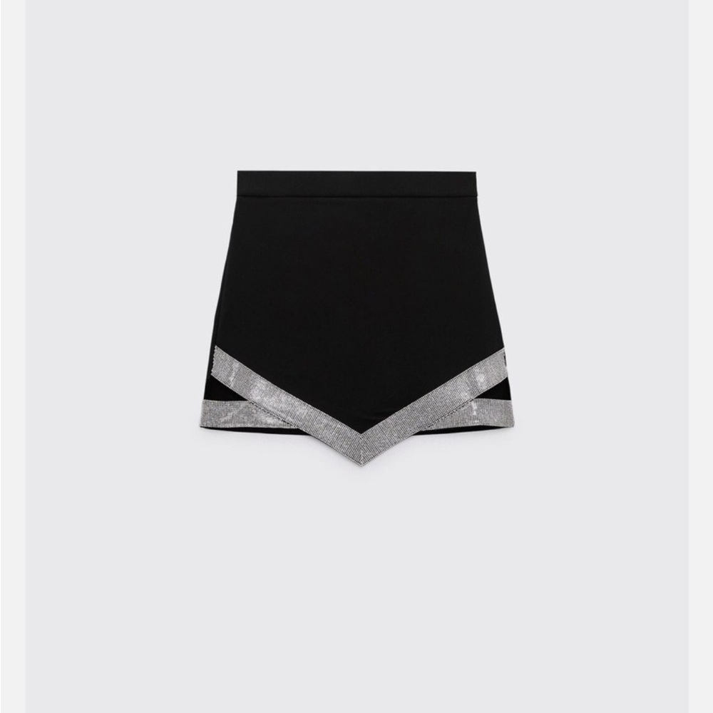 Zara Rhinestone Lined Hem Black Mini Skirt - Picture 3 of 4